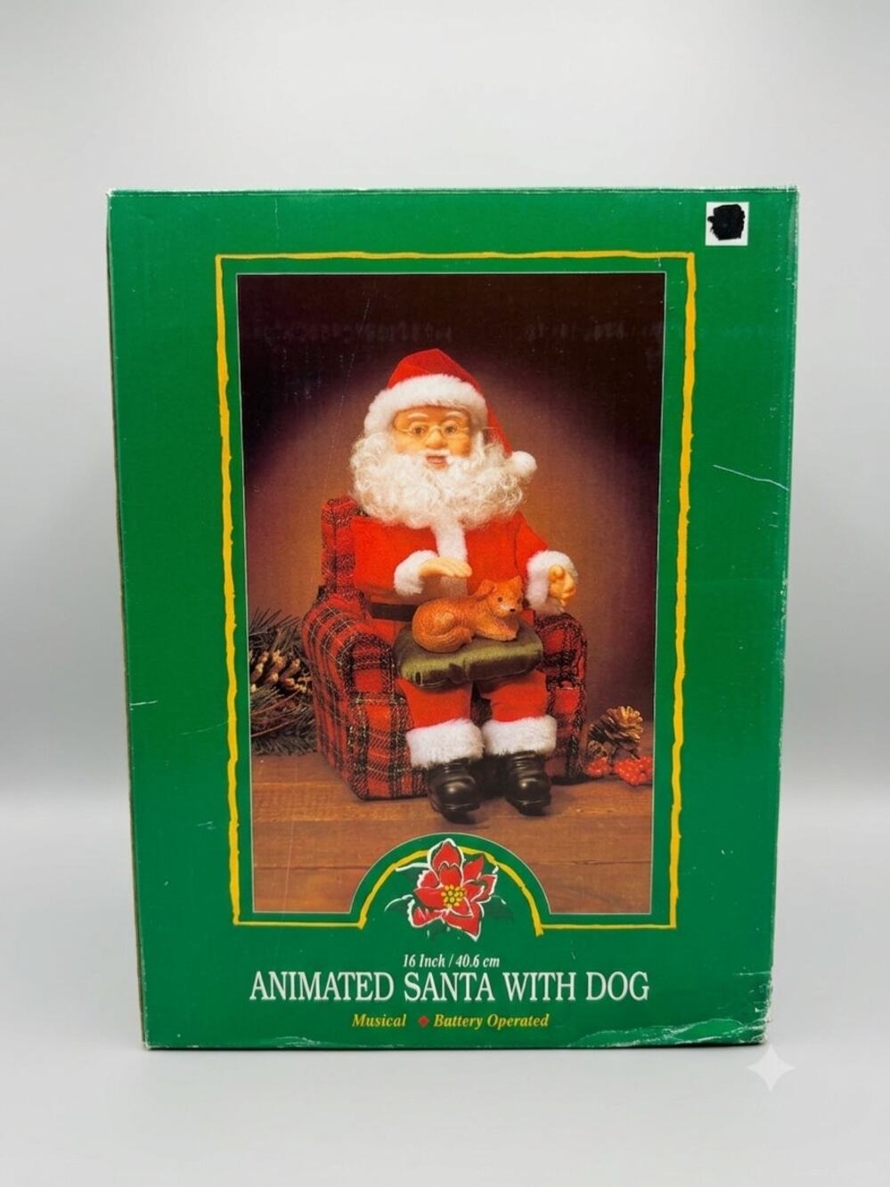 Vintage Animated Santa with Dog 16" Holiday Motionette - Musical Battery Moving